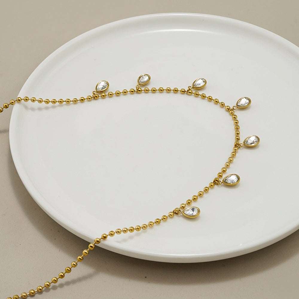 ALINA drop zirconia necklace with beaded chain