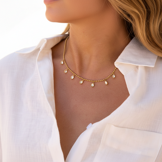 ALINA drop zirconia necklace with beaded chain