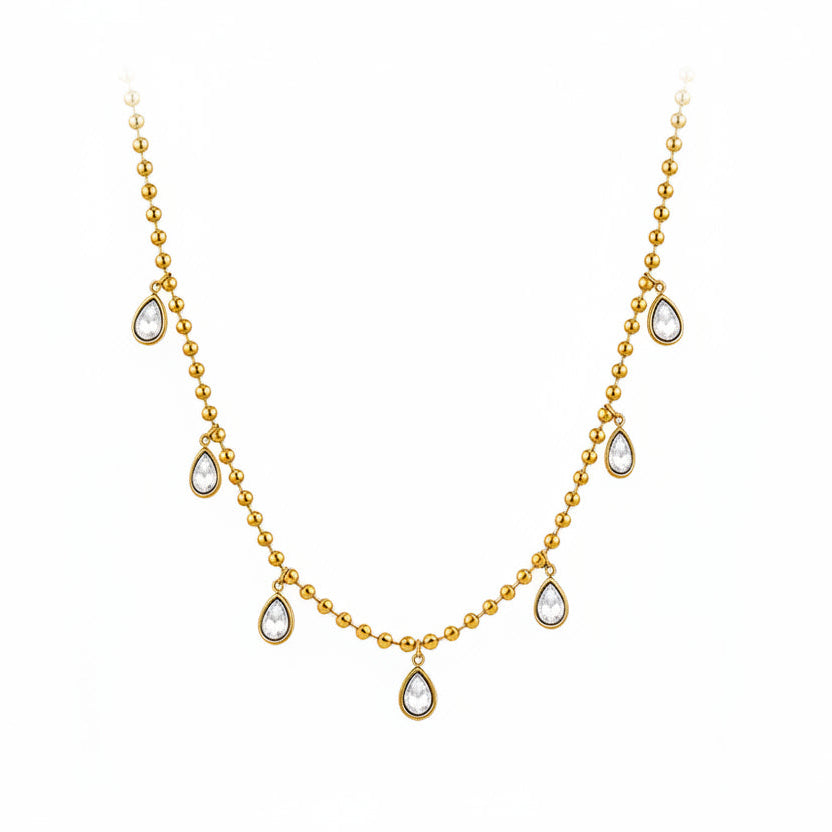 ALINA drop zirconia necklace with beaded chain
