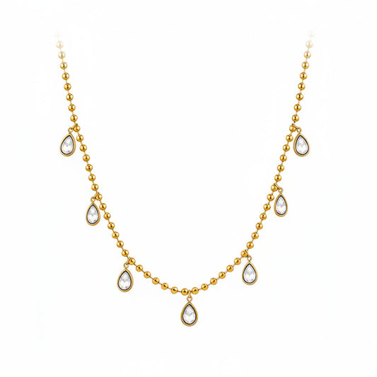 ALINA drop zirconia necklace with beaded chain